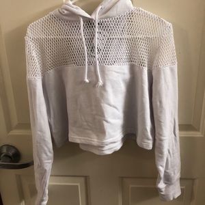White Work Out Crop Sweatshirt w/ Fish Net Detail